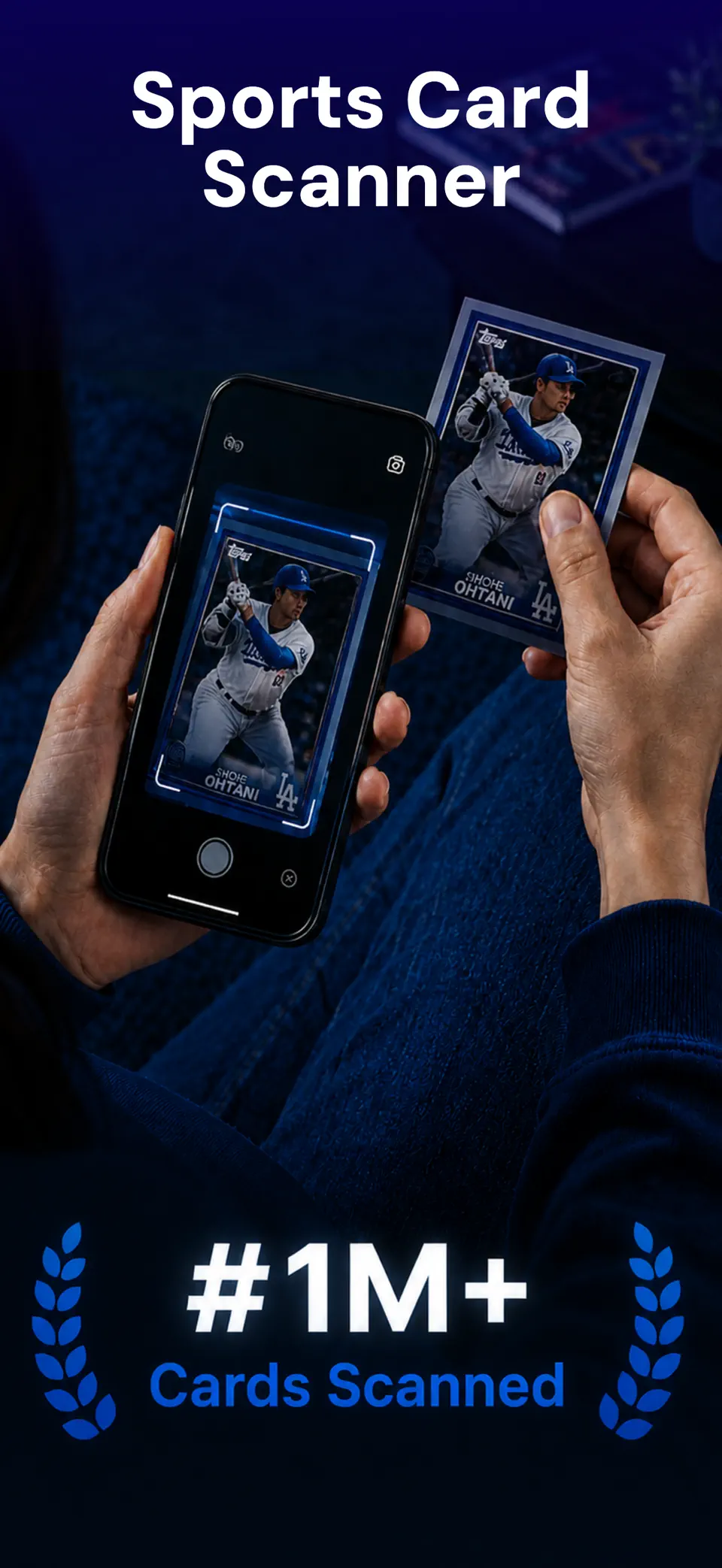 SnapCard card scanner screen showing a baseball card in the camera frame